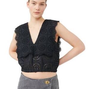 Ganni “Rhythm Collar” Eyelet Poplin Tank